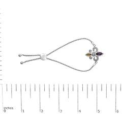 Sterling Silver Fleur de Lis Lariat Bolo Bracelet – Amethyst, Citrine & Diamond