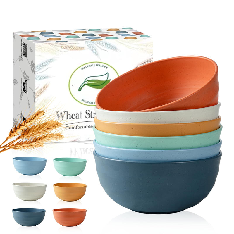Wheat Straw Bowls Set of 6 – 60oz Unbreakable & Lightweight | Microwave & Dishwasher Safe | 6 Colors