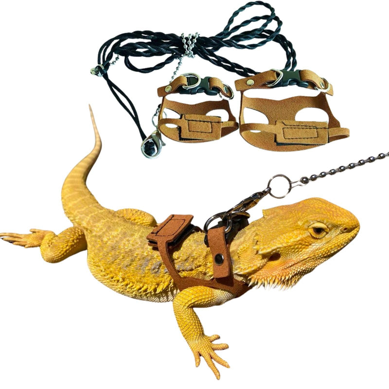 KUNBIUH Bearded Dragon Harness & Leash – 2-Pack Adjustable Soft Leather Reptile Leash (M/L)