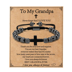VULETO Grandpa Gifts from Grandchildren Cross Bead Bracelet for Grandpa Unique Gifts Best Grandpa Gifts Fathers Day Birthday Gifts for Grandpa Grandfather Christmas Gifts