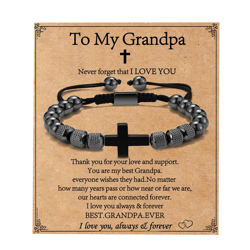 VULETO Grandpa Gifts from Grandchildren Cross Bead Bracelet for Grandpa Unique Gifts Best Grandpa Gifts Fathers Day Birthday Gifts for Grandpa Grandfather Christmas Gifts