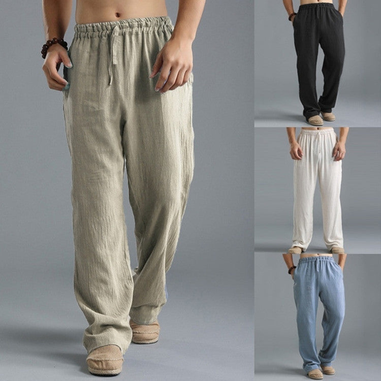 Men's Breathable Linen Casual Pants – Loose Fit Leisure Trousers in Khaki, Black, Light Blue & Off-White (S–5XL)