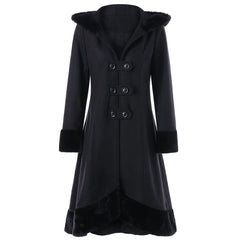 Women's Hooded Wool Trench Coat with Fur Collar