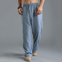 Men's Breathable Linen Casual Pants – Loose Fit Leisure Trousers in Khaki, Black, Light Blue & Off-White (S–5XL)
