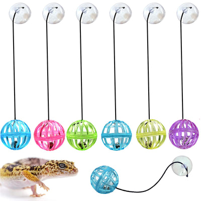 Bearded Dragon Bell Ball Toys – 6-Pack with Suction Cups & Ropes for Lizards, Geckos & Small Reptiles