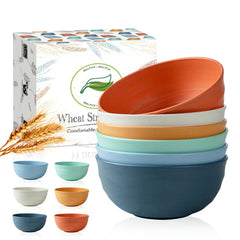 Wheat Straw Bowls Set of 6 – 60oz Unbreakable & Lightweight | Microwave & Dishwasher Safe | 6 Colors