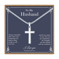 Ieftop Cross Necklace Gifts for Husband Stainless Steel Silver Religious Gifts Cross Necklace for Men Husband Gifts Fathers Valentines Day Gifts for Him Anniversary Birthday Gifts for Husband