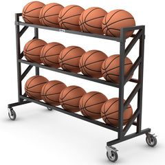 Murray Sporting Goods Premium Basketball Rack | 3-Tier 15-Ball Heavy Duty Storage Cart with Wheels