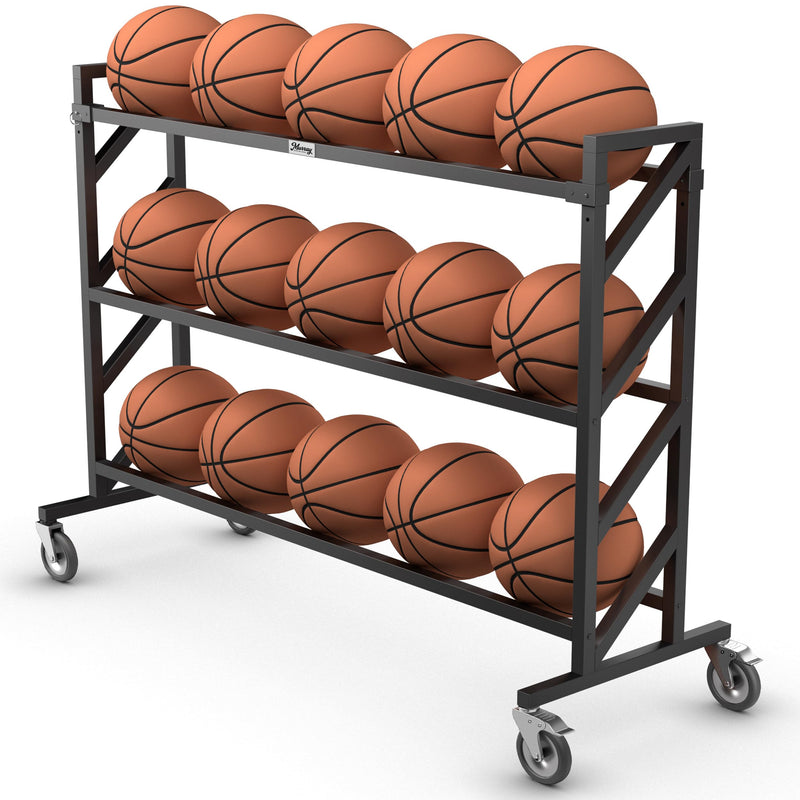 Murray Sporting Goods Premium Basketball Rack | 3-Tier 15-Ball Heavy Duty Storage Cart with Wheels