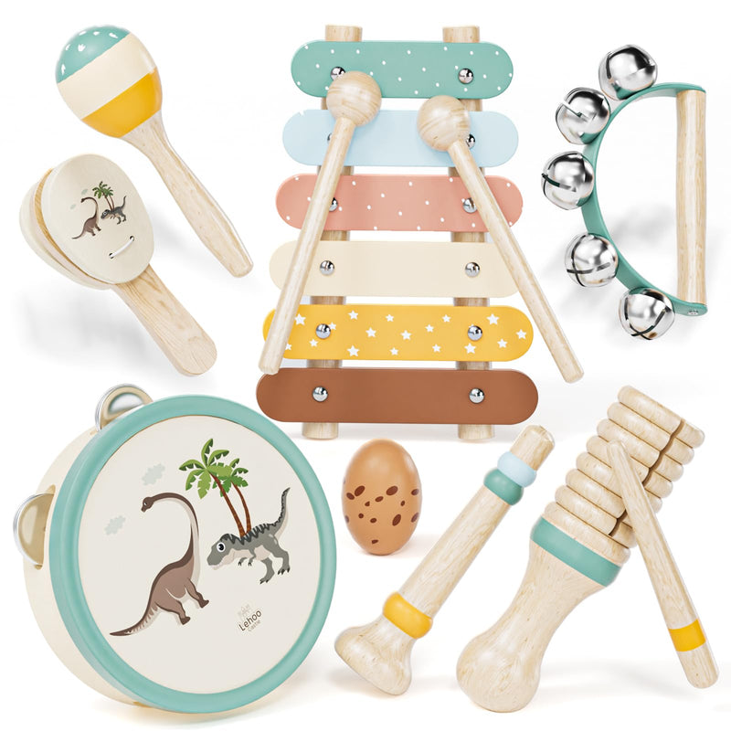 Lehoo Castle Baby Musical Instruments Set – 9-Piece Wooden Percussion Toy for Toddlers 18M+