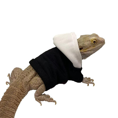 Bearded Dragon Hoodie – Handmade Polar Fleece Reptile Sweater for Lizards, Geckos & Chameleons (Black, Large)