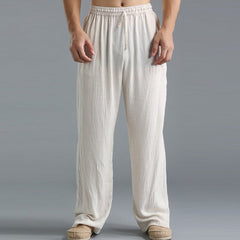 Men's Breathable Linen Casual Pants – Loose Fit Leisure Trousers in Khaki, Black, Light Blue & Off-White (S–5XL)