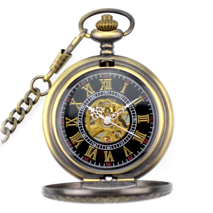 Vintage Hollow Mechanical Pocket Watch Necklace for Men & Women