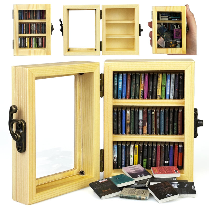 Anxiety Bookshelf – 60 Mini Books | Miniature Library Stress Relief Decor