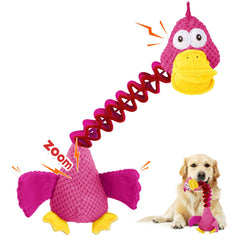 Pink Duck Squeaky Dog Toy – Retractable Tug of War & Chew Toy for Aggressive Chewers