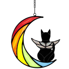Stained Glass Black Cat Suncatcher – Rainbow Bridge Pet Memorial Gift