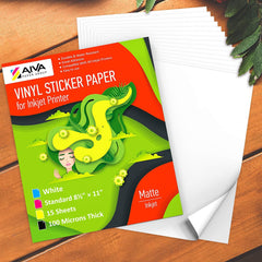 Printable Vinyl Sticker Paper for Inkjet Printer Matte White 15 pcs Letter Size