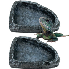 Reptile Water Dish Food Bowl 2 Pack Reptile Feeding Dish Corner Bowl Reptile Terrarium Bowls for Bearded Dragon Lizard Frog Gecko Tortoise Hermit Crab