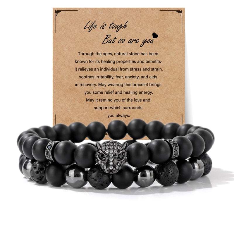 Men's Triple Protection Bracelet Set - Obsidian, Hematite & Lava Stone
