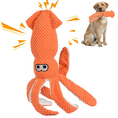 SUNKYPUP Squeaky Plush Squid Dog Toy – Crinkle Legs, Soft & Durable for Small, Medium & Large Dogs (Orange)