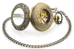 Vintage Hollow Mechanical Pocket Watch Necklace for Men & Women